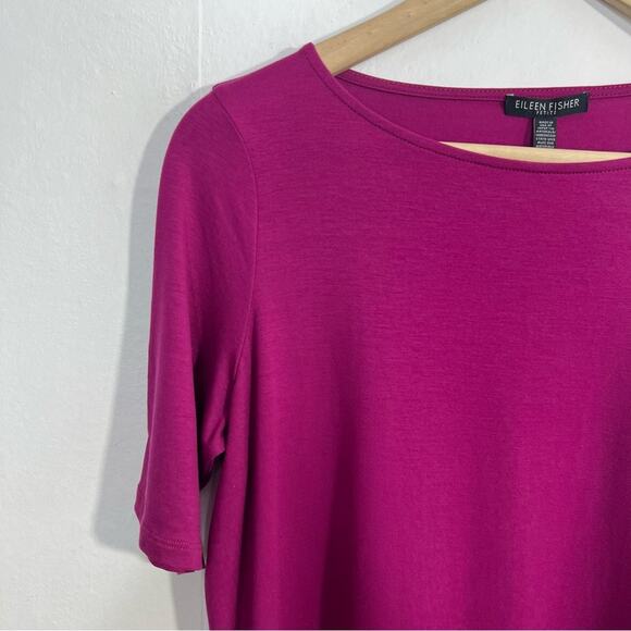 Eileen Fisher Magenta Fine Tencel Elbow Sleeve Ballet Neck Dress Size PS NWT - Picture 4 of 10